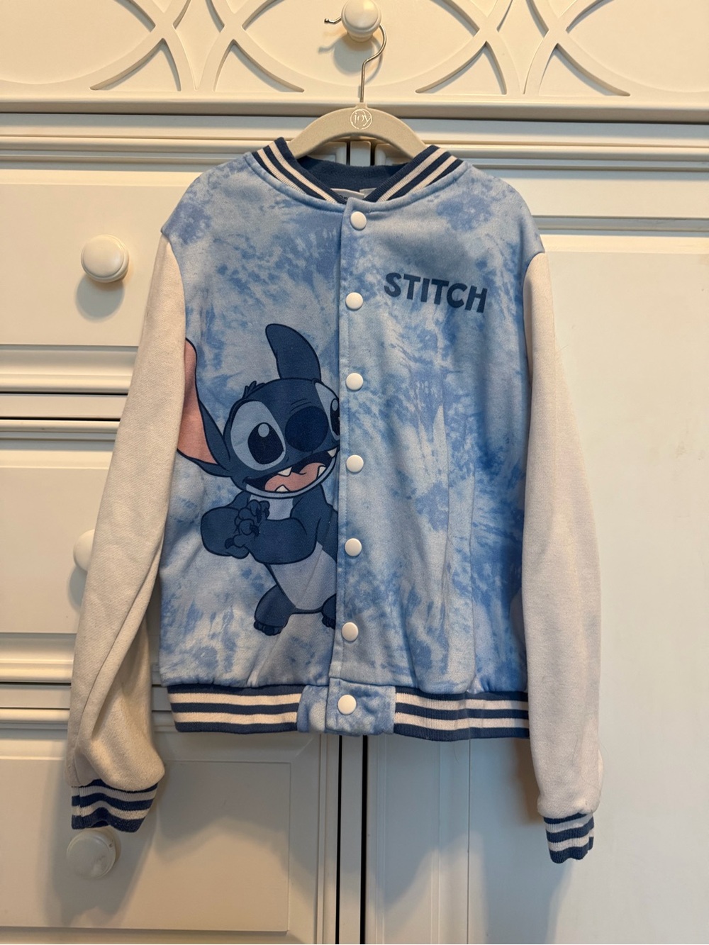 Disney Light Blue & White Stitch Tie-Dye Varsity Jacket